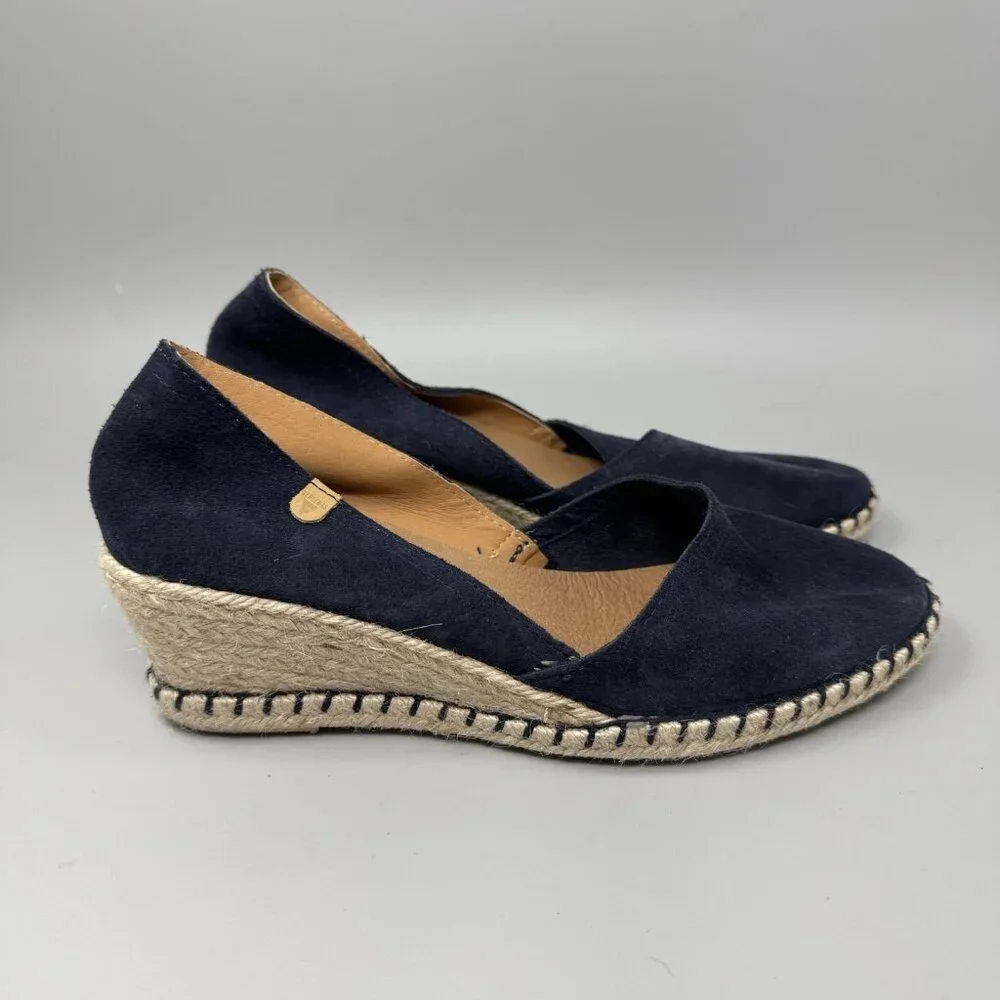Verbenas Malena Women's Espadrille Blue Navy Suede Wedge Sandals Sz 9 US 40 EU
